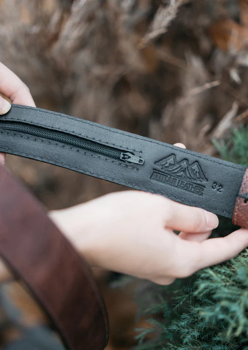 Brown Leather Money Belt with Secret Compartment