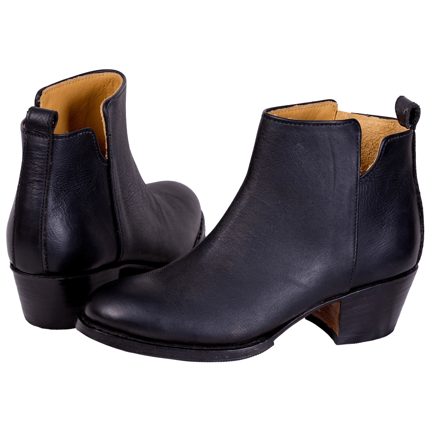 womens black leather ankle boots front
