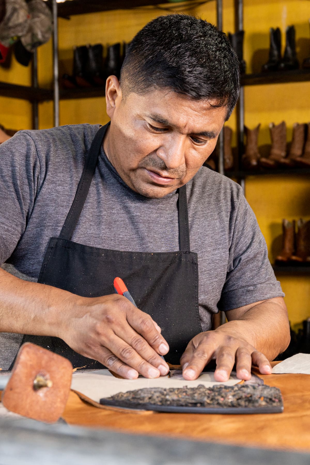 Horacio making handmade leather Chelsea boots
