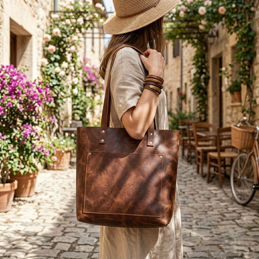 Dark Brown Full Grain Leather Tote Bag – Handmade Daily Carry - Atitlan Leather