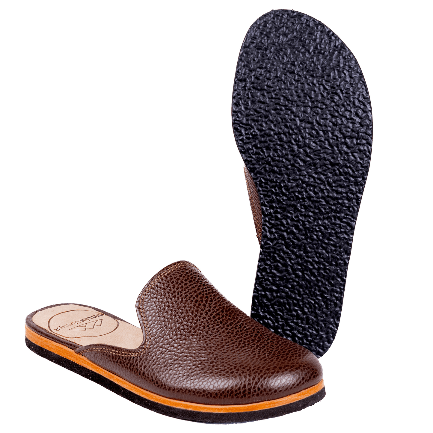 handmade brown leather mules front