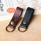 Handmade leather keychain strap in brown and black on belt and bag