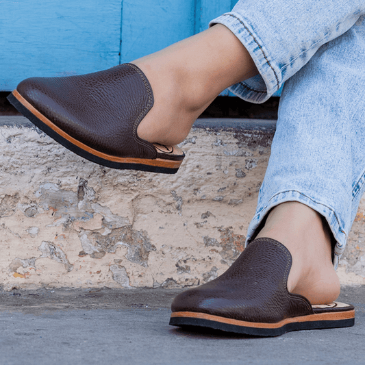 leather sandals on model