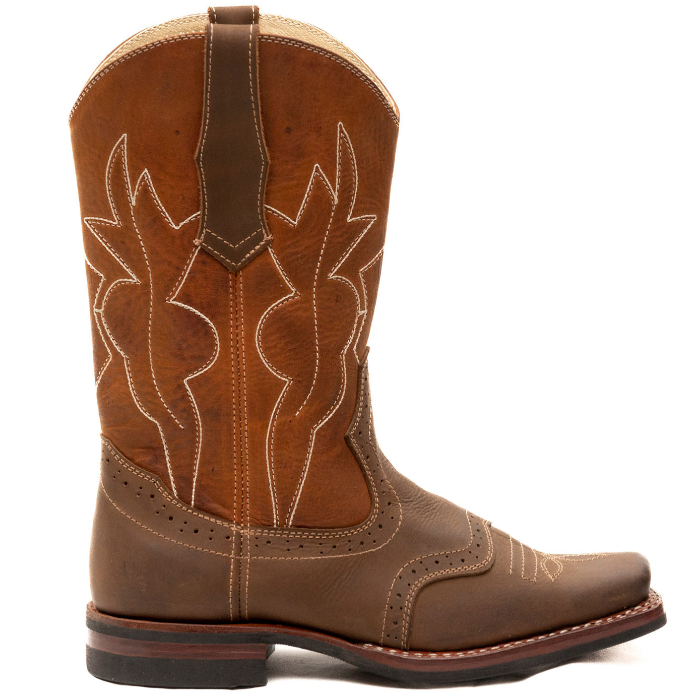 Square Toe Double Stitched Cowboy Boots with perforations