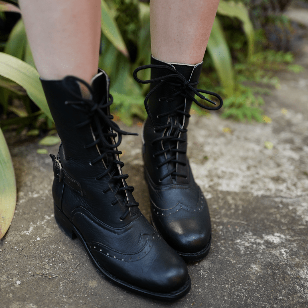 Black Leather Victorian Ankle Boots - Atitlan Leather
