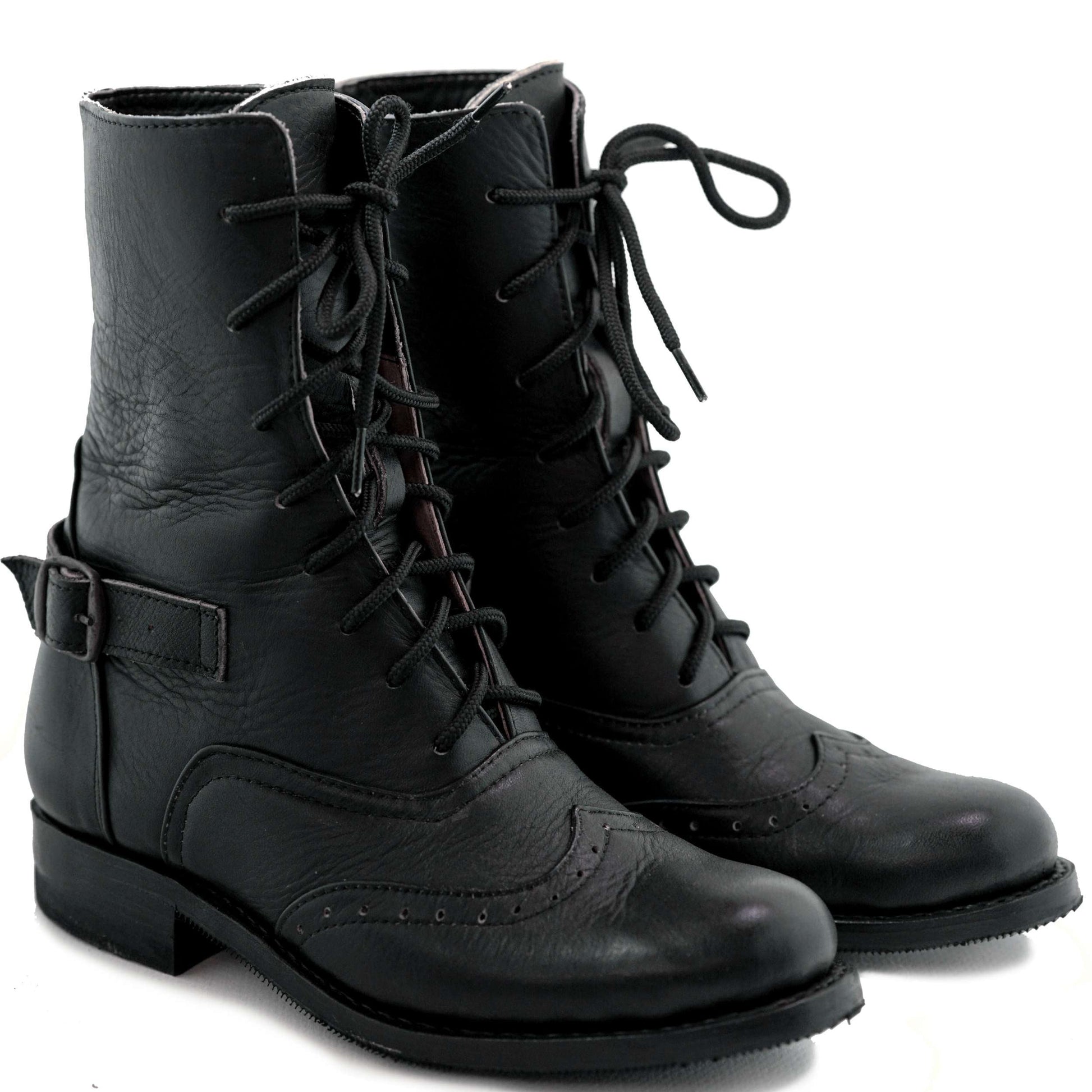 Black Leather Victorian Ankle Boots - Atitlan Leather