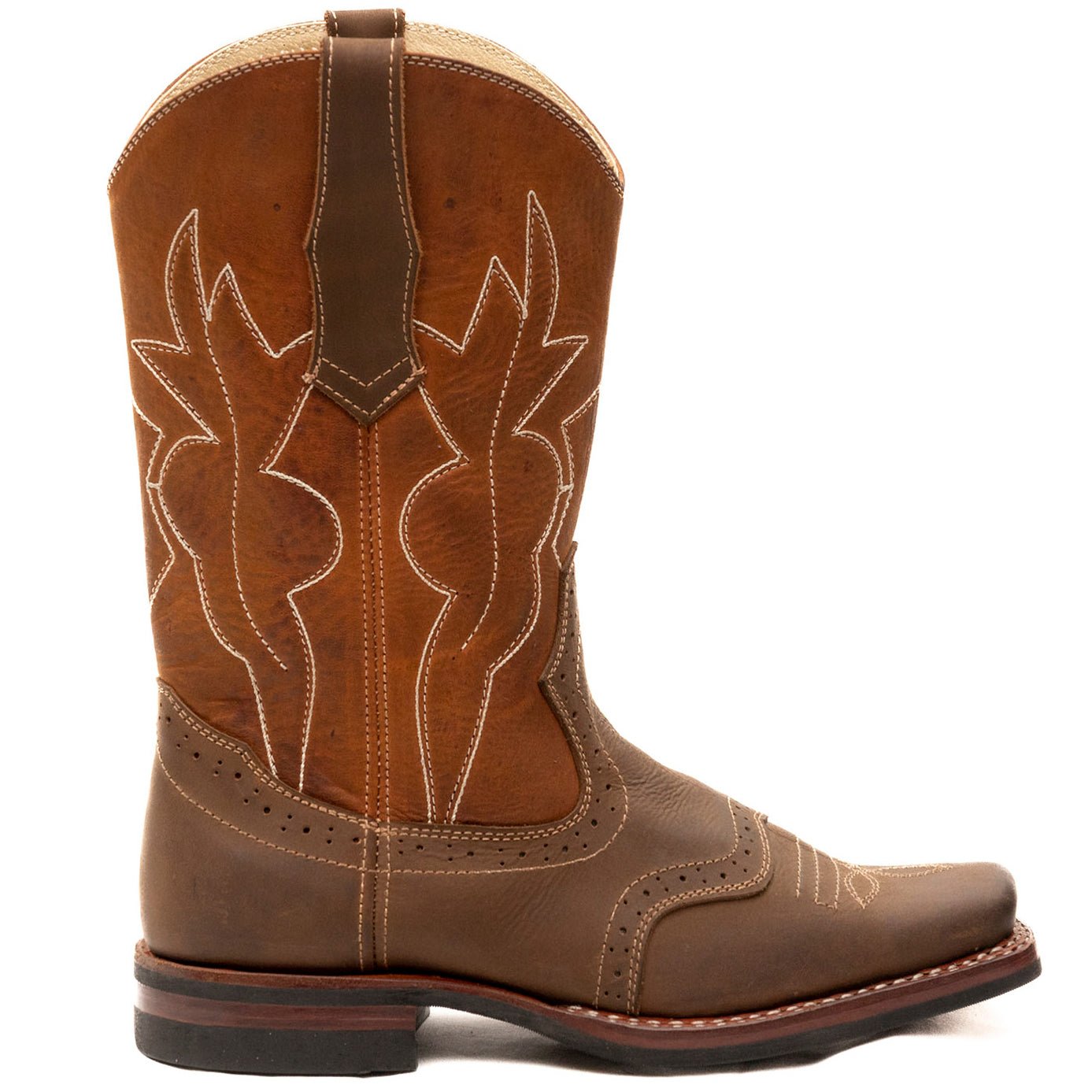 Square Toe Double Stitched Cowboy Boots with perforations - Atitlan Leather