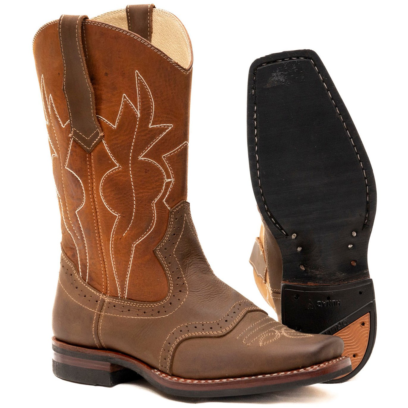 Square Toe Double Stitched Cowboy Boots with perforations - Atitlan Leather