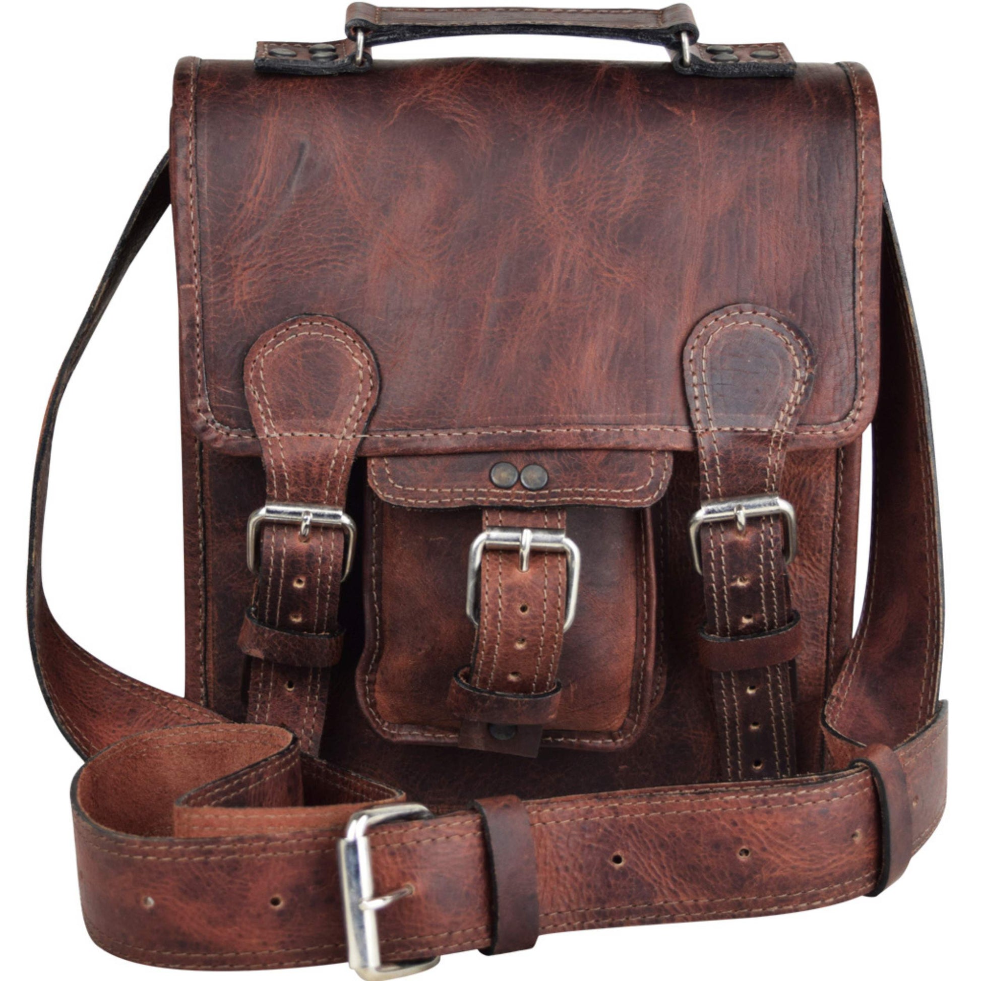 brown leather messenger backpack Small Messenger Bag