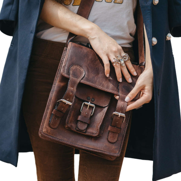cute leather messenger backpack purses Unique Handmade Leather Messenger Bag – Brown Travel Satchel